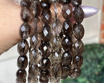 Smoky Quartz Faceted Bracelet with Elongated Oval beads, AAA Grade Quartz Beads , HQ Crystal gifts