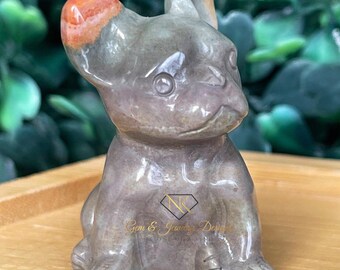 Alashan Agate French bulldog carving - Crystal Animals - Dog lovers gift