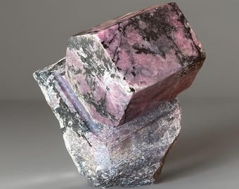 Rhodonite Crystal Barrel Large Freeform, Natural Pink & Black Crystal with Raw Edge from Brazil, Uniquely Shaped Rhodonite