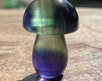 Blue Fluorite Mushroom with Rainbows , HQ Crystal Carving’s, AAA Grade Green Purple Blue Fluorite