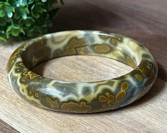 Kabamby Ocean Jasper Bangle Bracelet – Layering Jewelry, Orbicular Stacking Bracelet, Madagascar Crystal, Unique Collector’s Jewelry