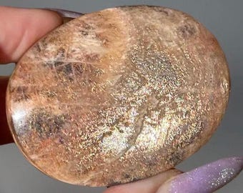 Rainbow Lattice Sunstone and Black Moonstone Palmstone - Rare Natural Crystal No. 73