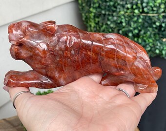 Fire Quartz Statement Tiger Hand Carved with Rainbows High Quality, AAA Grade Collectors Edition Crystal Carving