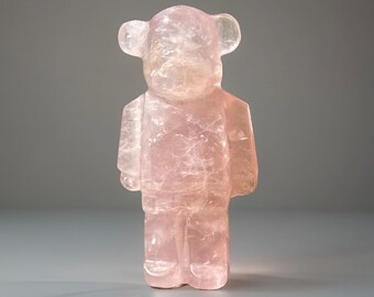 Rose Quartz XL Bear Carving | Pink Madagascar Rose Quartz | Natural Stone Home Decor