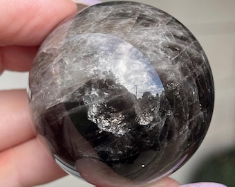 Black Star Rose Quartz Sphere, Rainbow Flash Madagascar Dark Moody Quartz, HQ Unique Crystal Ball with Asterisms (425)