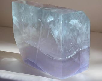 Lavender Yttrium Mica Fluorite Large Freeform, Unique Suspended Crystal Triangles Natural Fluorite Specimen, Polished with Rainbows