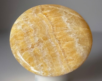 Orange Calcite XXL Cookie Flat: Colorful Crystal Disk, Polished Gemstone Round Stone (77)