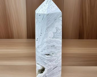 Mexican White Agate Tower with Sugar Druzy Cave • Large White Agate Crystal Point
