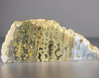 Orbicular Ocean Jasper Slab: Madagascar Vein Crystal Slice - 6.5 inches