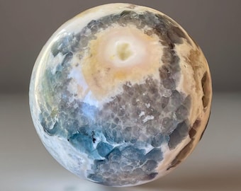 Stunning Mexican Fluorite Statement Sphere (430): Blue and White Fluorite XXL Crystal Ball