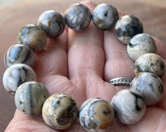 8th Vein Ocean Jasper Bracelet XL beads. Orbicular Ocean Jasper, old stock, collectors edition