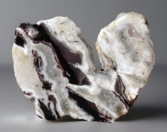 Black Ocean Jasper Slab, Unique Natural Crystal Slice, Red Black and White Jasper Stone with Quartz, Abstract Crystal Heart