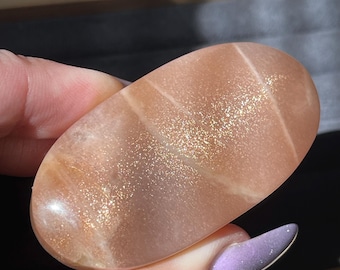 Peach Moonstone Crystal Palmstone - Natural Unique Collectors Crystal - Golden Confetti Moonstone
