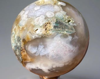 Flower Agate Sphere, Green & Pink Agate Polished Ball, Unique Natural Crystal Home Decor