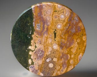 Orbicular Ocean Jasper Disc Flat • Round OJ Slab • Madagascar Bubble Jasper Slice • Veinless Ocean Jasper