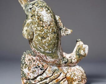 Orbicula Ocean Jasper Statement Dolphin Carving • Orb Jasper Crystal Gift • Collectors Madagascar Bubble Jasper Sea Creature Sculpture