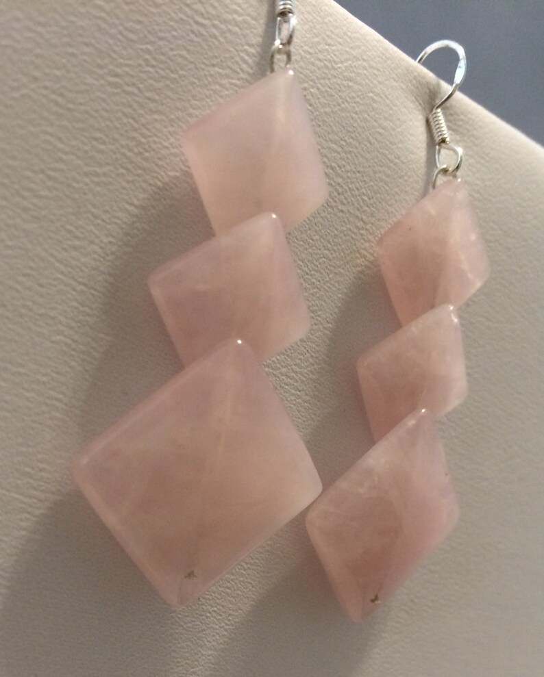 Sterling Silver Rose Quartz drop Earrings. image 2