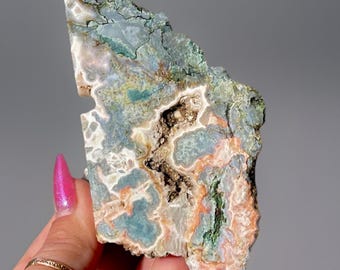 Pink Moss Agate Rough Freeform with Calcite Clusters - Unique Natural Moss Agate Specimen