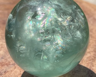 Green Fluorite Sphere full of Rainbows , HQ Fluorite sphere , AAA Crystals