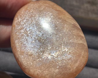 Peach Moonstone Large Flat Palmstone, Moonstone Medallion, Natural Unique Flashy Crystal Flats, Caramel Moonstone with Silver Flash YOU PICK