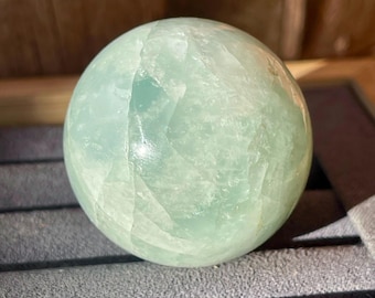 Aquamarine Sphere, Untreated Natural Mineral Polished Crystal Specimen, Brazilian Pastel Blue Aqua Ball, Collector’s Crystal (382)