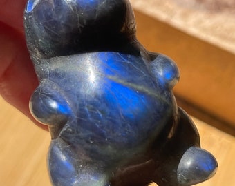 Labradorite Dinosaur with a strong Deep Blue flash ,  Crystal Animal Carvings, Labradorite Carvings , Blue Labradorite Baby Dino