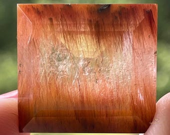 Copper Gold Rutile Quartz Square Cushion Cut  88 ct , Gem Quility Rutile Quartz, Collector’s Red Rutile