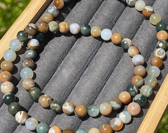 8mm Orbicular Ocean Jasper Necklace, Hand Strung 20 Inch, Rare Collector's Edition