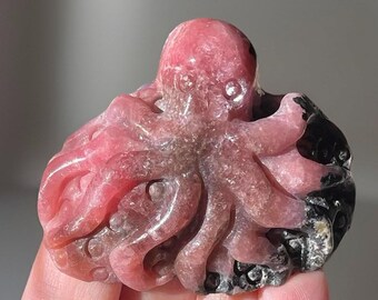 Jelly Rhodochrosite Pink Octopus - Natural Rare Crystal Sea Creature Sculpture