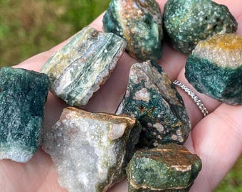 Shades of Green Ocean Jasper Raw Stones | Bubble OJ | Rough Crystal | Orbicular Jasper Crystal gifts | Unique Crystal Decor