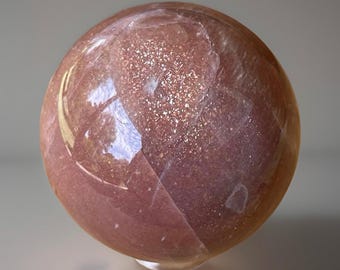 Peach Moonstone Sphere with a Cats eye Golden & Silver Flash • Sunstone Moonstone Natural Crystal Ball