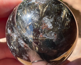 Arfvedsonite Blue & Gold Firework Garnet Inclusions Sphere