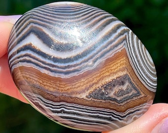 Black & White Banded Phantom Agate Crystal Palmstone, Unique Abstract Polished Rock (22)