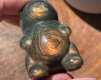 Labradorite Dinosaur with a strong Orange flash ,  Crystal Animal Carvings, Orange Labradorite, Golden Labradorite Baby Dino
