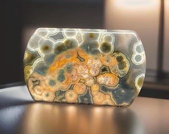 KABAMBY Ocean Jasper Slab Dog Tag Pendant with  Orbs , AAA Orbicular Ocean Jasper Madagascar collectors edition