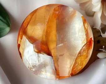 Fire Quartz HQ Sphere with Shades of Red & Orange Color and White snowflake garden inclusions - No.71