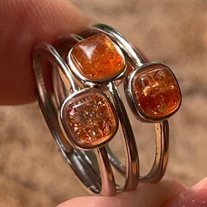 Arusha Sunstone Ring - Sterling Silver Adjustable Jewelry - Natural Golden Peach Flash Gemstone - Handmade Bazel Stacking Ring