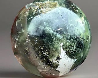 Prehnite Sphere with Green Epidote & Black Tourmaline Rutile (96)