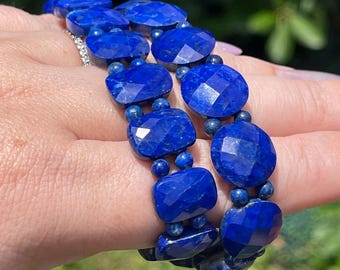 Lapis Lazuli Soft Bangle Bracelet- Natural Gemstone Bracelet- Deep Blue Lapis Lazuli Crystal Bracelet -Third-Eye Chakra