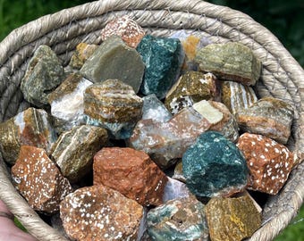 Ocean Jasper Rough, Natural Bubble & Flower Jasper Crystal, Raw Unpolished Rocks, Orbicular Jasper Lapidary Stone