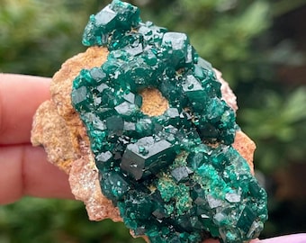 Dioptase Cluster Specimen, Natural Deep Emerald Green Raw Crystal Mineral, Rare Collector's Piece, Striking Emerald Green Dioptase