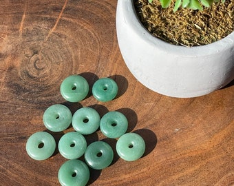 Green Aventurine Donut, MINI Aventurine round carving, Crystal Donut Pendant, Gemstone Sphere Stand
