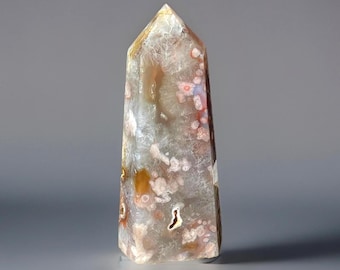 Peach Flower Agate & Green Quartz Tower, Unique Agate Crystals, Beautiful Crystal Gifts