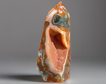 Carnelian & Moss Agate Statement Tower with Red Sugar Druzy