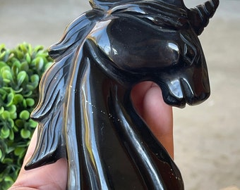 Black Obsidian Unicorn Carved Crystal Gift