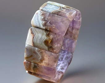 Amethyst Lace Agate Soft Bangle Bracelet - #482, High Quality Handmade Crystal Jewelry