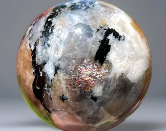 Arusha Red Sunstone with Moonstone Black Tourmaline & Mica Sphere, Crystals Gem Collectors, Unique Stone Home decor, Rare HQ Crystal