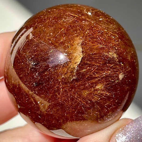 Copper Gold Rutile Sphere with Sparkling Rutile Needles of Red and Gold, AAA Grade Rare Find Collectors Crystal