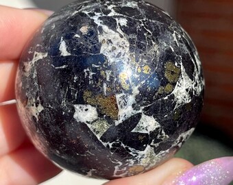 Blue COVELLITE & PYRITE Sphere (32)
