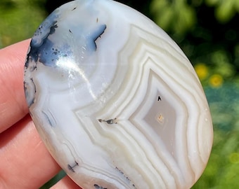 Botswana Agate palmstone with Dendritic inclusions - Polished Pocket Crystal Gemstone (225)